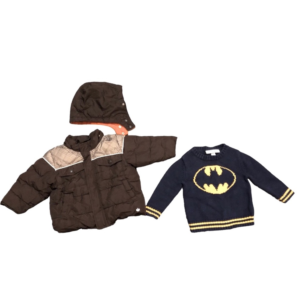 BabyGap Batman Sweater /Old Navy super Insulated Puffer Jacket  12-18m boy